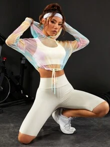 Gameset SHEIN Sport Ombre Drawstring Hem Drop Shoulder Crop Sports Sweatshirt Without Bra Cropped Sweatshirt Fall Sweatshirts - Multicolor - View 6