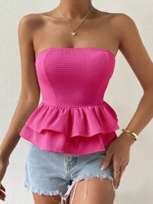 Chiquease 後綁帶蝴蝶結抹胸上衣 - 玫紅色 - 查看 3