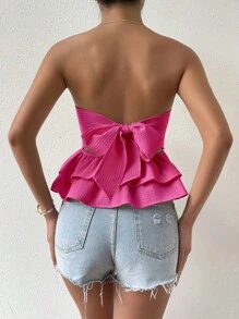 Chiquease 後綁帶蝴蝶結抹胸上衣 - 玫紅色 - 查看 4