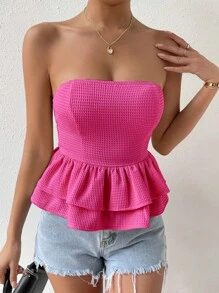 Chiquease 後綁帶蝴蝶結抹胸上衣 - 玫紅色 - 查看 5