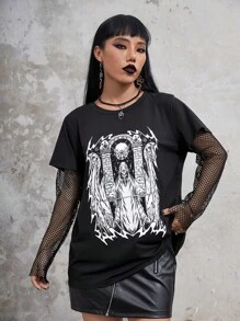 IamYouth Đồ họa Hình Tương phản Fishnet Áo thun - màu đen - Xem 1