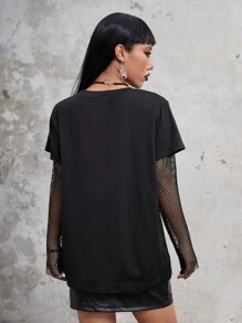 IamYouth Đồ họa Hình Tương phản Fishnet Áo thun - màu đen - Xem 3