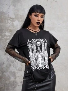 IamYouth Đồ họa Hình Tương phản Fishnet Áo thun - màu đen - Xem 4