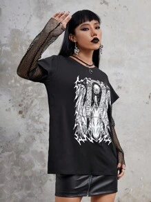 IamYouth Đồ họa Hình Tương phản Fishnet Áo thun - màu đen - Xem 5