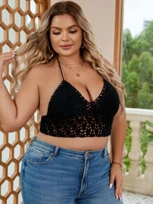Dreamara Top de punto con abertura de espalda abierta con cordón halter - Negro - Ver 5