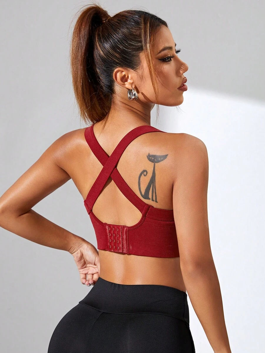 Yoga Basic Áo Tees & Tanks  Thể thao Nữ Lộ Lưng Hội Chữ thập màu trơn - Màu Đỏ Sâu - Xem 1