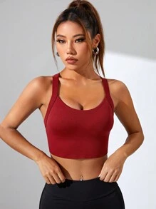 Yoga Basic Áo Tees & Tanks  Thể thao Nữ Lộ Lưng Hội Chữ thập màu trơn - Màu Đỏ Sâu - Xem 4