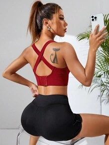 Yoga Basic Áo Tees & Tanks  Thể thao Nữ Lộ Lưng Hội Chữ thập màu trơn - Màu Đỏ Sâu - Xem 5