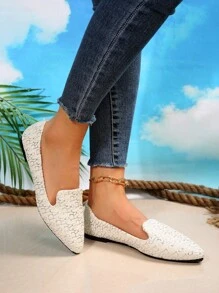 Women Geometric Pattern Point Toe Flats, Fashionable Fabric Ballet Flats For Outdoor - Multicolor - View 1