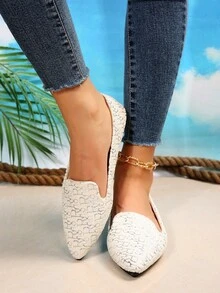 Women Geometric Pattern Point Toe Flats, Fashionable Fabric Ballet Flats For Outdoor - Multicolor - View 2