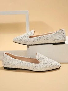 Women Geometric Pattern Point Toe Flats, Fashionable Fabric Ballet Flats For Outdoor - Multicolor - View 3