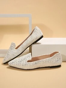 Women Geometric Pattern Point Toe Flats, Fashionable Fabric Ballet Flats For Outdoor - Multicolor - View 4