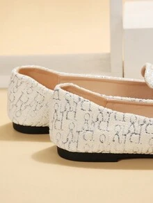 Women Geometric Pattern Point Toe Flats, Fashionable Fabric Ballet Flats For Outdoor - Multicolor - View 5