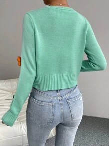 SHEIN Qutie Nữ Cardigans Đề can Đắp vá Nút phía trước Hoa Giải trí - Màu xanh bạc hà - Xem 2