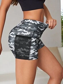 Camo Print Phone Pocket Sports Shorts - Multicolor - View 3