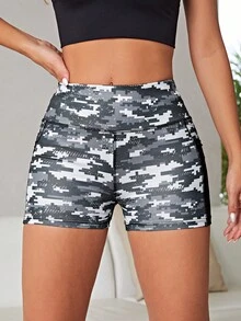 Camo Print Phone Pocket Sports Shorts - Multicolor - View 4
