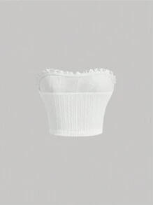 SHEIN MOD Three-Dimensional Flower Bow Front Frill Trim Jacquard Texture White Tube Top