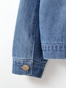 男孩漂白水洗破洞翻蓋口袋牛仔夾克不帶T恤 - 中等水洗藍 - 查看 7