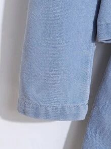 Toddler Girls Puff Sleeve Denim Jacket & Fold Pleated Shorts Without Tee - Light Wash - View 5