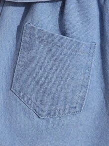 Toddler Girls Puff Sleeve Denim Jacket & Fold Pleated Shorts Without Tee - Light Wash - View 7