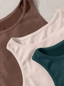 3pcs Solid Simple Tank Top & Pants Lounge Set Outfit - Multicolor - View 3