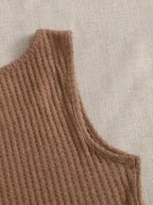 Ribbed Knit Tank Top & Leopard Pattern Knot Front Coral Fleece Shorts Lounge Set - Multicolor - View 3