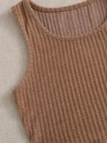 Ribbed Knit Tank Top & Leopard Pattern Knot Front Coral Fleece Shorts Lounge Set - Multicolor - View 5