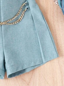 小女童前蝴蝶結吊帶上衣和鏈條細節短褲 - 薄荷綠 - 查看 4