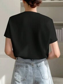 DAZY 素色不對稱領T恤 - 黑色 - 查看 2