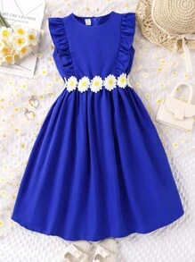 女孩貼花荷葉邊A字連衣裙