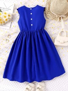 女孩貼花荷葉邊A字連衣裙