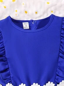 女孩貼花荷葉邊A字連衣裙