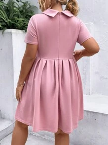 SHEIN Unity Hơn Chi tiết Nút Viền xếp li Đầm - Hồng - Xem 2