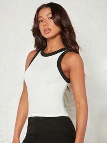 SHEIN BASICS 撞色滾邊背心上衣