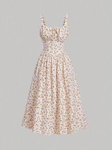 SHEIN MOD Ditsy Floral Print Ruched Bust Cami Dress - Multicolor - View 1