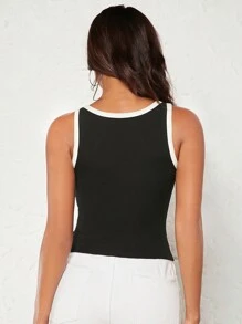 SHEIN BASICS Contrast Binding Tank Top - Black - View 2