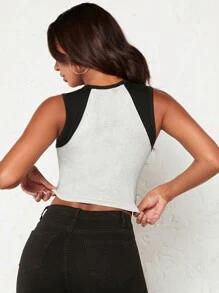 SHEIN BASICS 雙色短款背心 - 白色 - 查看 2