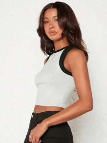 SHEIN BASICS 雙色短款背心 - 白色 - 查看 4