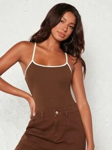 SHEIN BASICS 撞色滾邊吊帶上衣 - 咖啡棕 - 查看 1