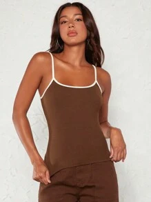 SHEIN BASICS 撞色滾邊吊帶上衣 - 咖啡棕 - 查看 3