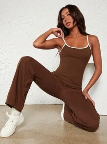 SHEIN BASICS 撞色滾邊吊帶上衣 - 咖啡棕 - 查看 4