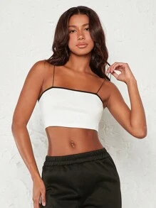 SHEIN BASICS Contrast Binding Crop Cami Top - White - View 4