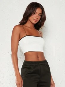 SHEIN BASICS Contrast Binding Crop Cami Top - White - View 6