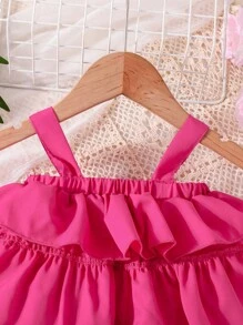 Baby Ruffle Trim Cami Top & Tropical Print Belted Shorts - Multicolor - View 3