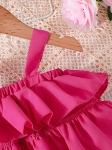 Baby Ruffle Trim Cami Top & Tropical Print Belted Shorts - Multicolor - View 4