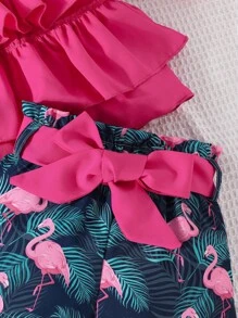 Baby Ruffle Trim Cami Top & Tropical Print Belted Shorts - Multicolor - View 6