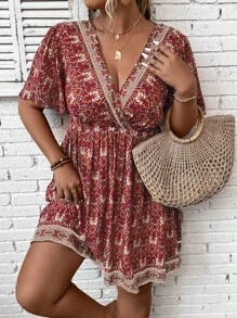 SHEIN LUNE 大碼印花蝴蝶袖洋裝 - 彩色 - 查看 3