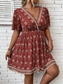 SHEIN LUNE 大碼印花蝴蝶袖洋裝 - 彩色 - 查看 5