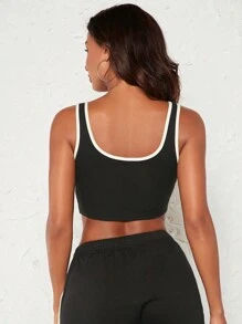 SHEIN BASICS 撞色滾邊短款背心 - 黑色 - 查看 2