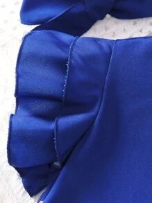 SHEIN 小女童火烈鳥和熱帶印花荷葉邊連衣裙&帽 - 寶藍色 - 查看 5